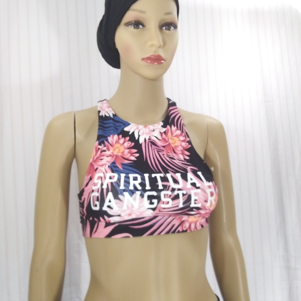 SPIRITUAL GANGSTER Nylon/Spandex Logo Bralette NWT Sz S